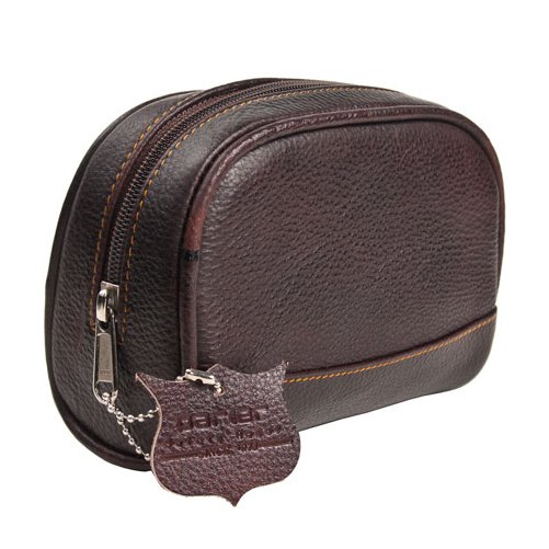 Petite trousse de toilette en cuir grain marron