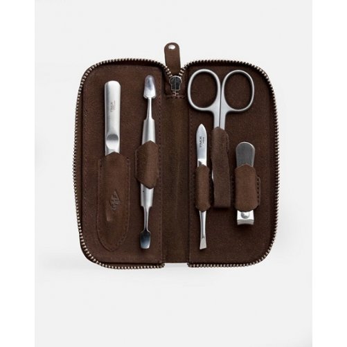 Trousse manucure 5 pices Cuir nubuck marron Giesen & Forsthoff Solingen